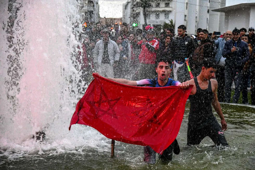 Success: Morocco football fans in Rabat celebrate the country’s victory over Spain in the Fifa World Cup in Qatar.