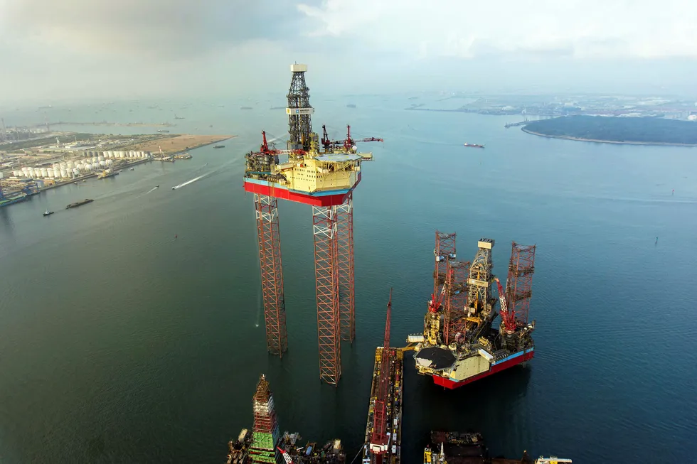 Strength: Maersk Drilling's ultra-harsh environment rig Maersk Intrepid jacked up at Keppel Fels yard