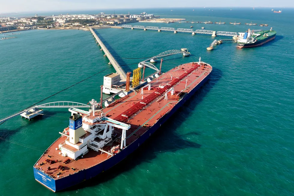 A general view: of a crude oil importing port in Qingdao, Shandong province
