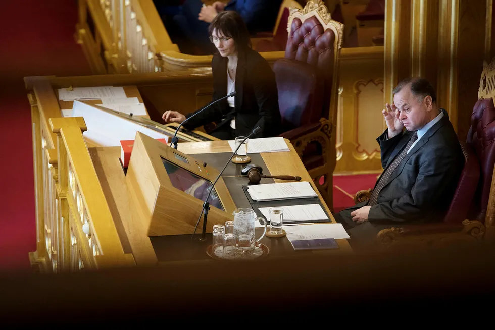 Stortingspresident Olaf Michael «Olemic» Thommessen ledet Spontanspørretime på Stortinget tidligere denne uken. Foto: Øyvind Elvsborg