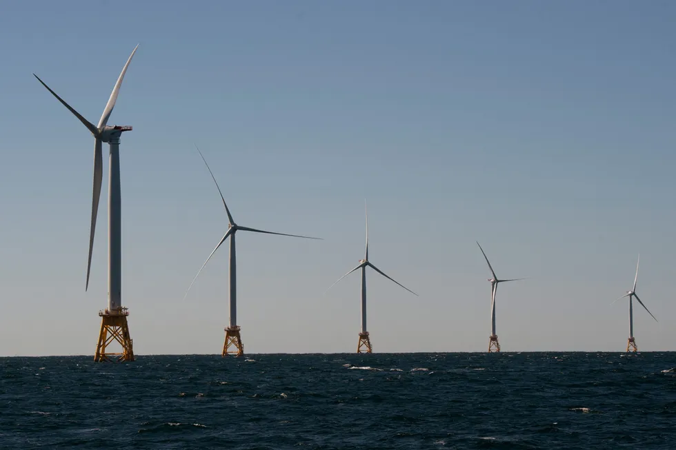 Producing: the Block Island Wind Farm offshore Rhode Island. The US government in October 2021 unveiled plans to build up to seven major offshore wind farms along the nation's coast as part of plans to supply wind-generated energy to more than 10 million homes by 2030