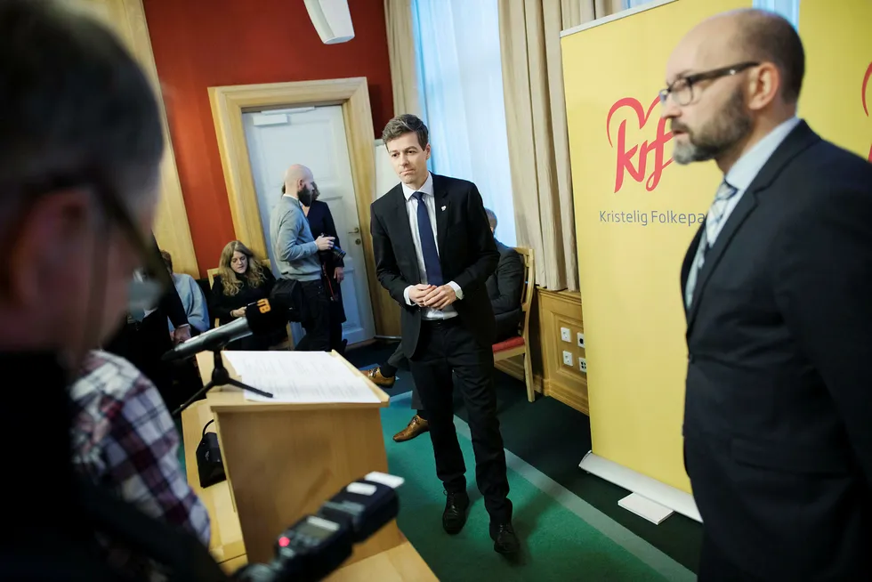 KrF-leder Knut Arild Hareide måtte onsdag finne ut hva partiet skal foreta seg i budsjettforhandlingene når støtteparti-kollega Venstre har brutt forhandlingene. Foto: Øyvind Elvsborg