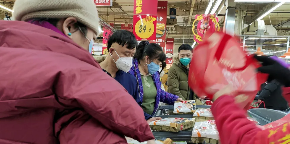 A Chinese supermarket. The Norwegian Seafood Council states that the link between COVID-19 and imported seafood and other foods has contributed to a somewhat hesitant attitude in the market.