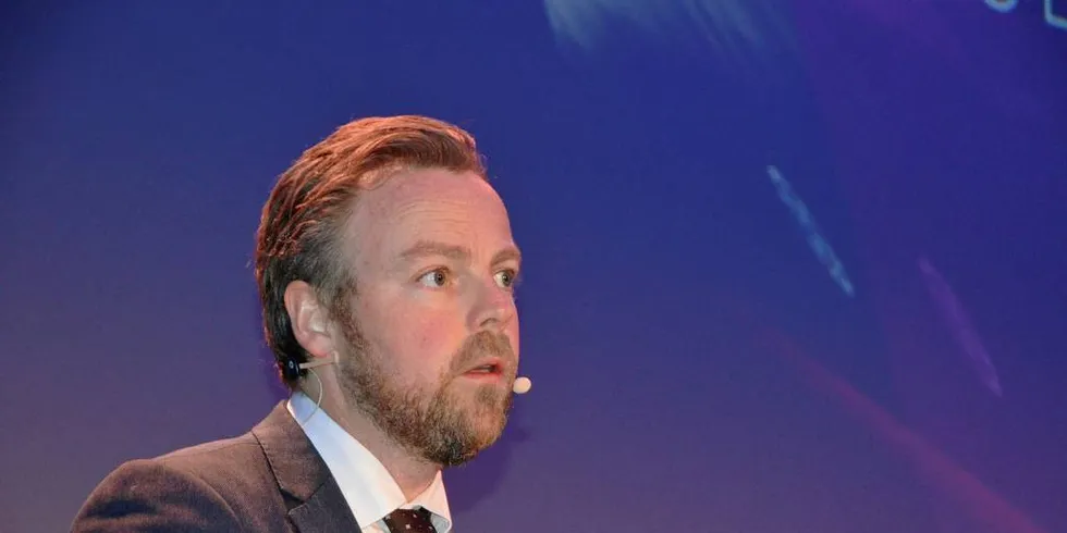 SATSER: Næringsminister Torbjørn Røe Isaksen åpnet Verftskonferansen med en hylles til industriens omstillingsevne og pekte på havrommet som viktigste satsingsområde.Foto: Einar Lindbæk