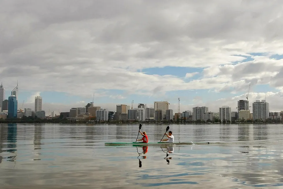 Progress: kayakers on the Swan River in Perth, Western Australia