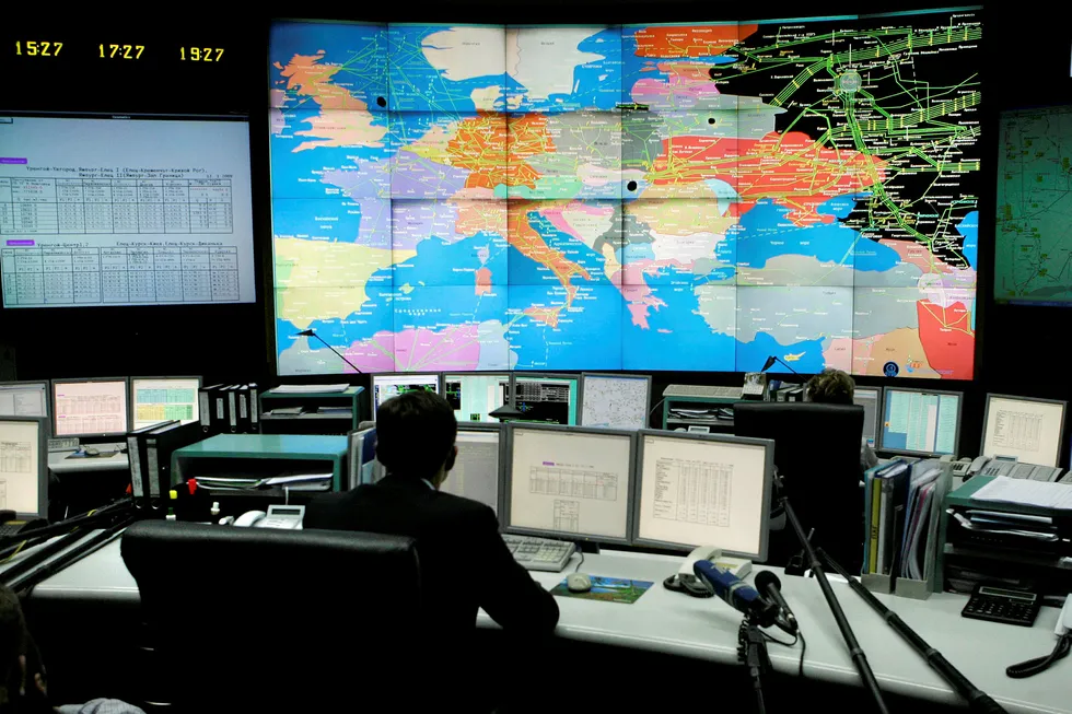 In control: a Gazprom worker in the company's main control room in Moscow