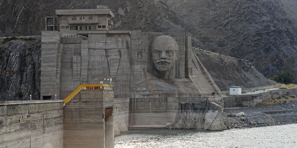 Valley Talas featuring Lenin's face. One of Kyrgyzstan's ageing Soviet-era dams.