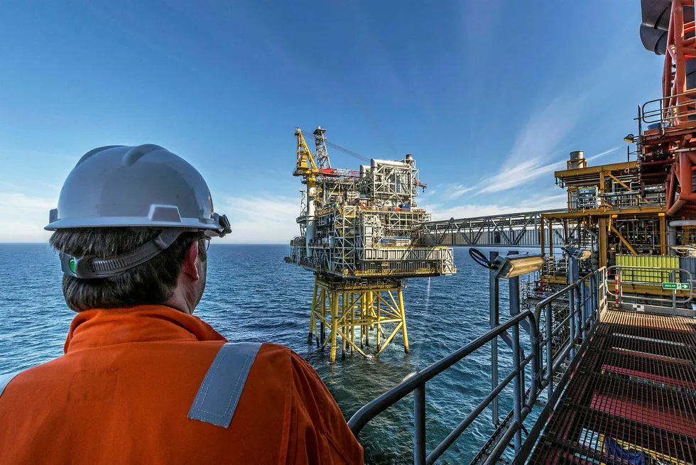 The Repsol Sinopec Resourses UK Montrose Alpha platform with the Montrose BLP located in the North Sea, part of the MonArb project. Picture Simon Price/Firstpix Photography . .