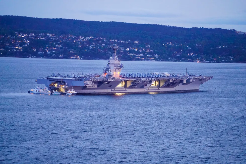 Det amerikanske hangarskipet USS «Gerald R. Ford» i Bunnefjorden.