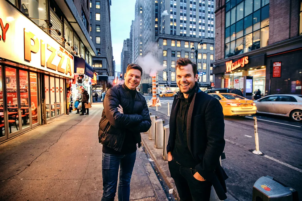 Gründerne Kjartan Slette, til venstre, og Thomas Walle bestemte seg i 2016 for å flytte til selskapets kommersielle hovedbase til New York. Foto: Johannes Worsoe Berg