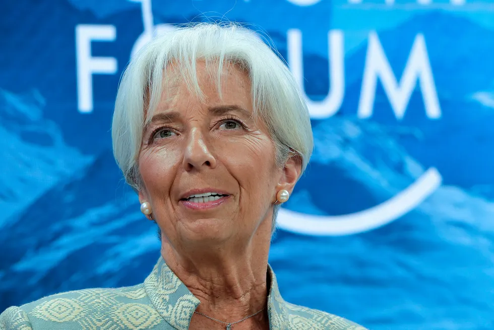 Christine Lagarde anbefaler eksportører å se mot Norge. Her fra et møte under World Economic Forum i Davos tidligere i år.