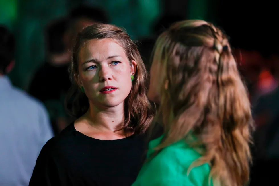 Tidligere partileder Une Bastholm på Miljøpartiet de Grønnes valgvake på Sentralen i Oslo under kommunevalget 2023 mandag kveld.