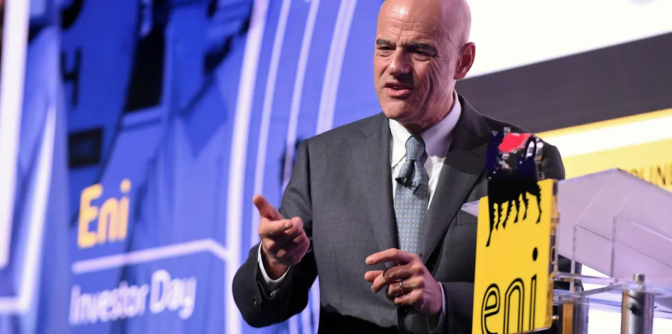 Eni CEO Claudio Descalzi at the company's investor day in Milan in 2018.