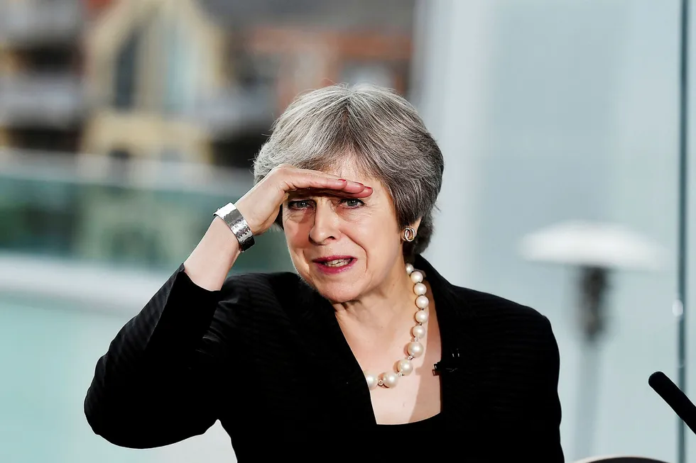 Storbritannias statsminister Theresa May hudfletter EU.