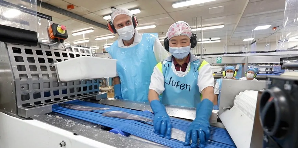 Sealord CEO Doug Paulin on the factory floor at the company's Nelson processing factory.