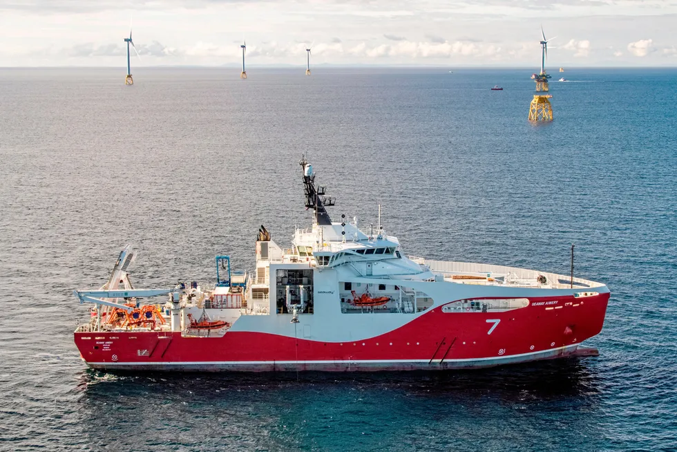 Fresh: Subsea 7's cable-laying vessel Seaway Aimery on location at the Beatrice wind farm project in the UK North Sea