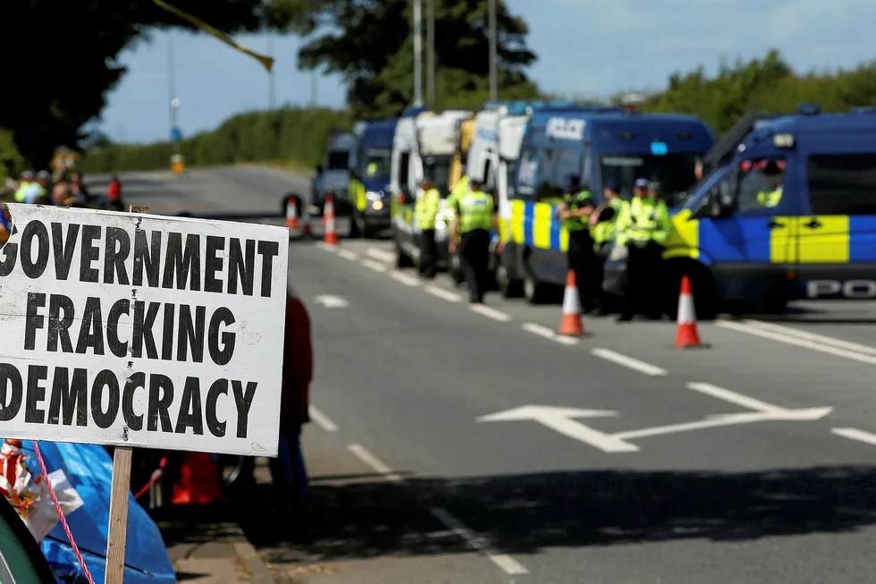 Protest: an anti-fracking sign outside Cuadrilla's Preston New Road site