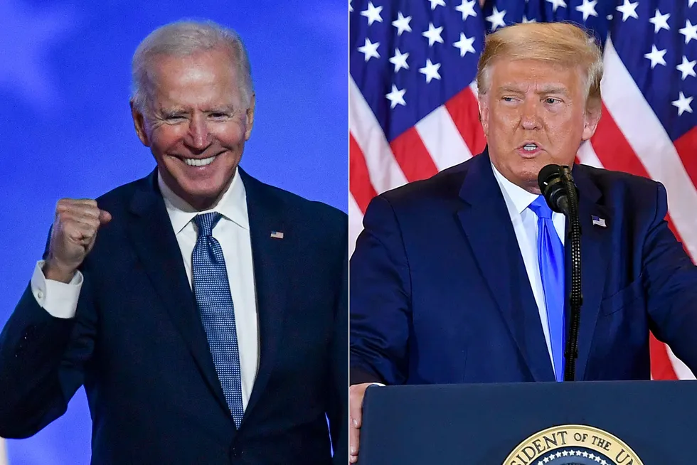 En egenutviklet teori fra historieprofessor Allan Lichtman gir sittende president Joe Biden (fra venstre) gode muligheter til å slå ut Donald Trump én gang til i presidentvalget.