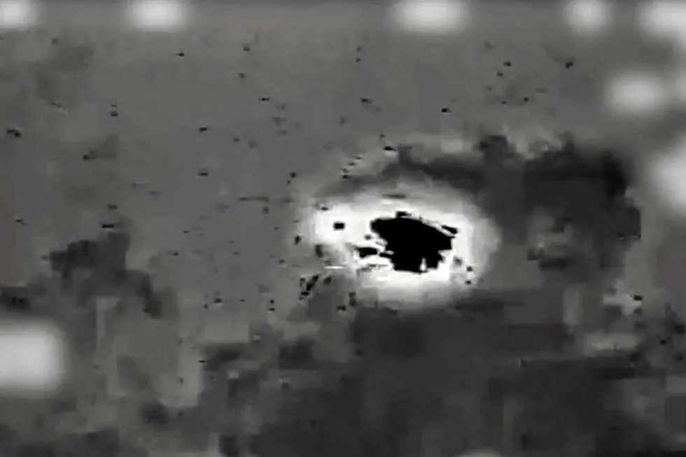 Destroyed: image grab from a video released by the Israeli army spokesperson’s unit that reportedly shows the interception by the Israeli army of a drone launched by Lebanon’s Hezbollah movement that was headed towards the Karish gas field
