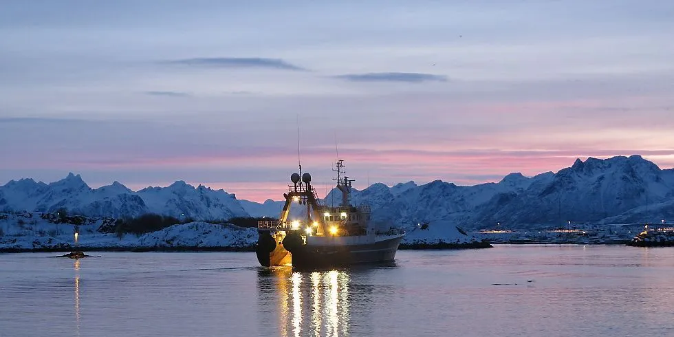 "Jergul" går ut fra Melbu havn i soloppgangen. Arkivfoto: Mia Kanstad Kulseng