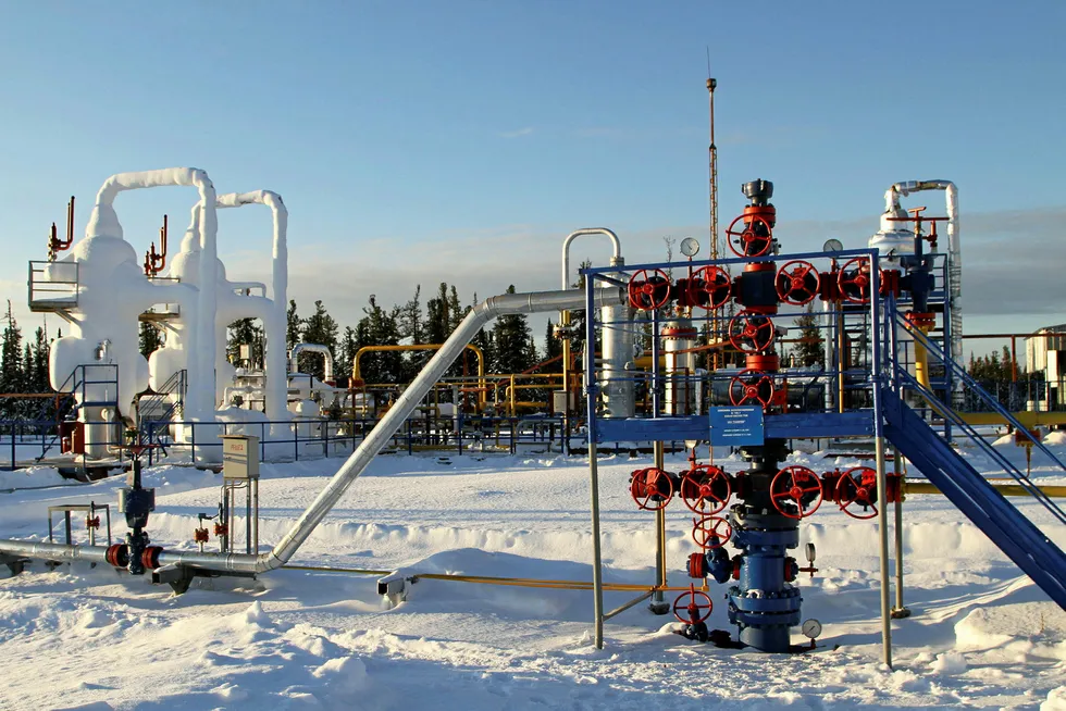 Awaiting connection: Development wells at the Kovykta gas field in East Siberia, Russia