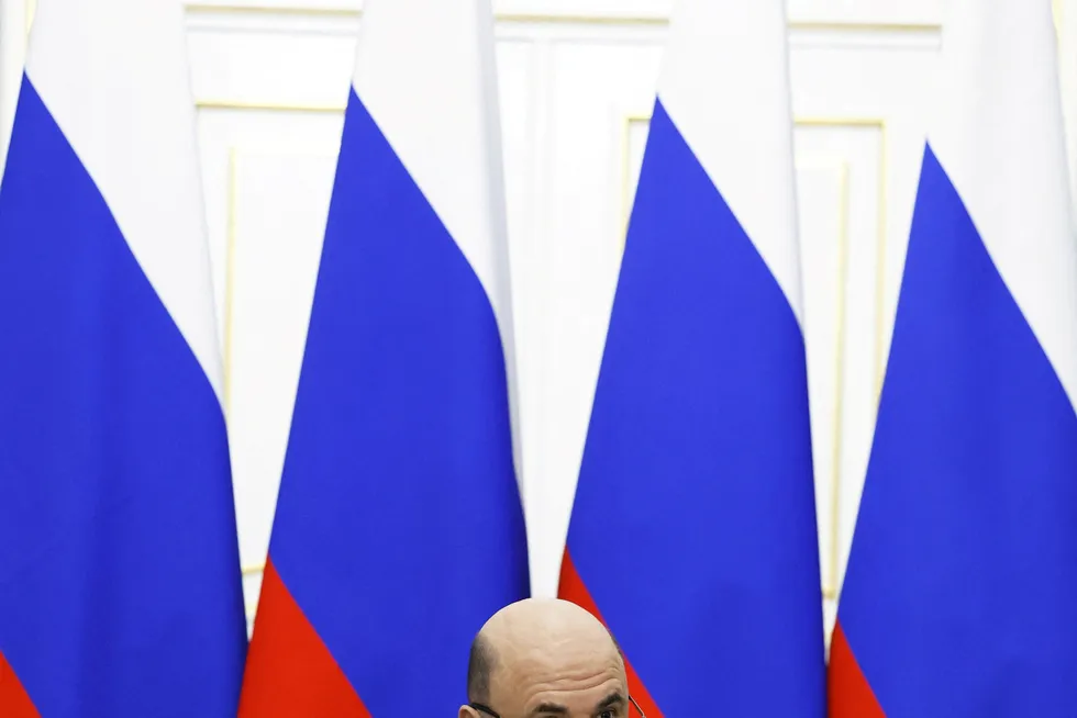 Amendments: Russian Prime Minister Mikhail Mishustin chairs a meeting with his deputies in Moscow, Russia.