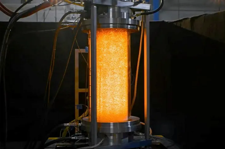 Syzygy's light-powered ammonia e-cracker, which would actually be coated in a blackout covering during operation to ensure no light escapes.