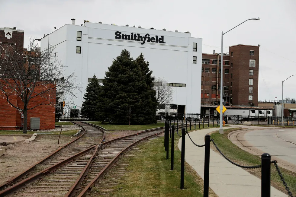 Smithfield Foods' slakteri og kjøttpakkeri her i Sioux Falls i Sør-Dakota er nå stengt på grunn av koronaviruset.