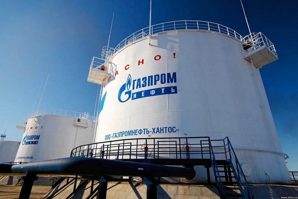 Gazprom Neft's oil storage reservoirs in West Siberia in Russia.