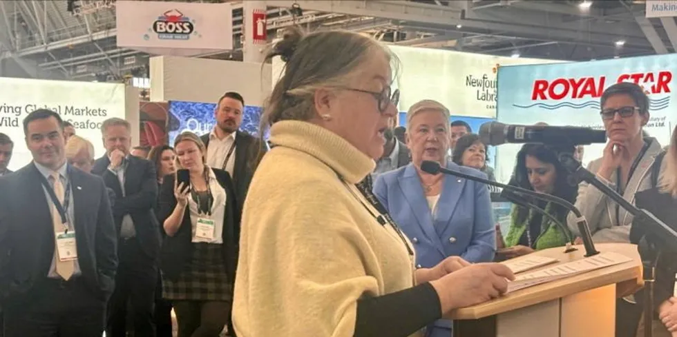 Canada's Minister of Fisheries and Oceans Diane Lebouthillier at the Boston Seafood Expo 2024.