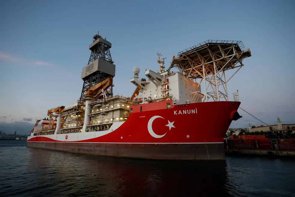 Testing times: Turkish Petroleum's drillship Kanuni (seen docked at the port of Haydarpasa in Istanbul) carried out flow tests on wells at the Sakarya gas field
