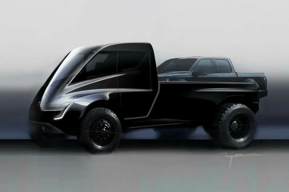 En skisse Tesla har laget av den nye elektriske pickup-modellen.