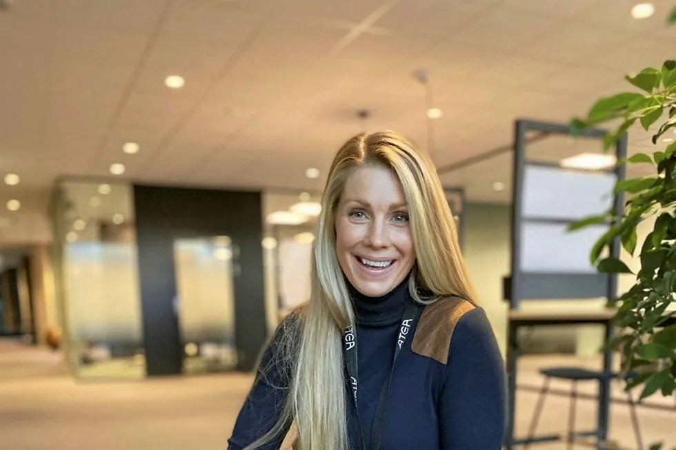 Marte Lund Myran is pictured at work at Atea's offices in Trondheim. She will soon take up the position as marketing manager at the Norwegian Seafood Trust.