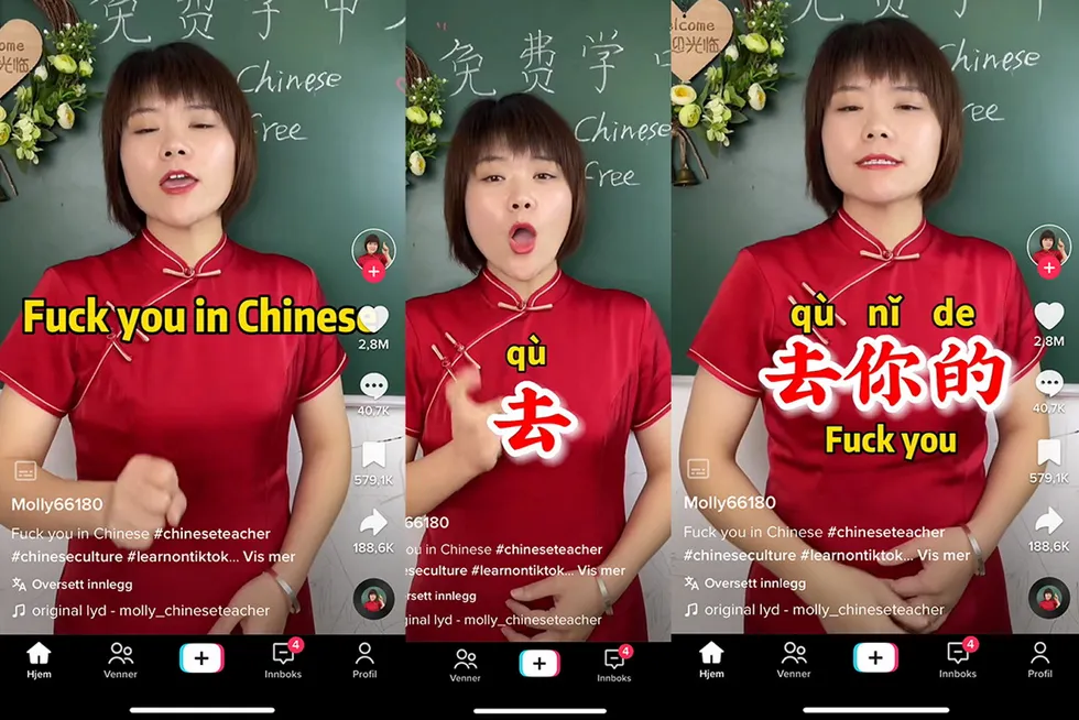 Noe av det første Tiktok-algoritmen viste meg da jeg var ferdig med denne kommentaren, var hvordan å si «F* you» på kinesisk.