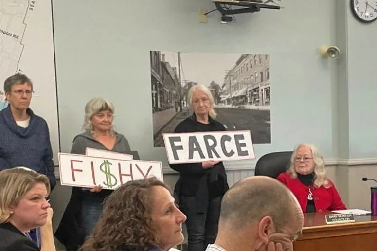 Opponents of Nordic Aquafarms land-based salmon farm made their feeling clear at a city workshop held in Maine in April.