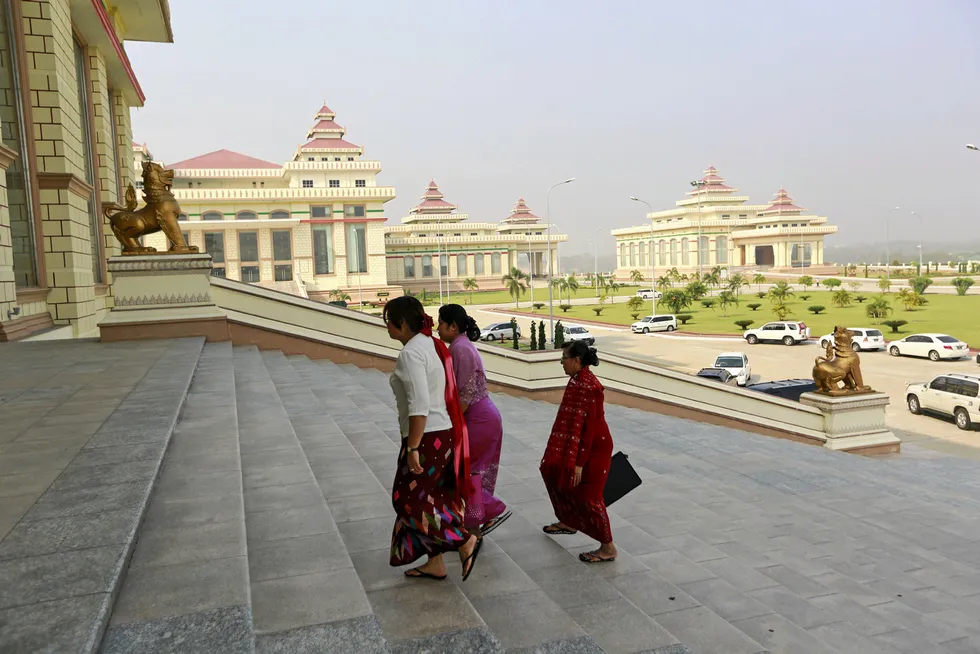 Overthrown: democratically elected lawmakers before the February 2021 coup seen entering the lower house of Myanmar's parliament in Naypyidaw