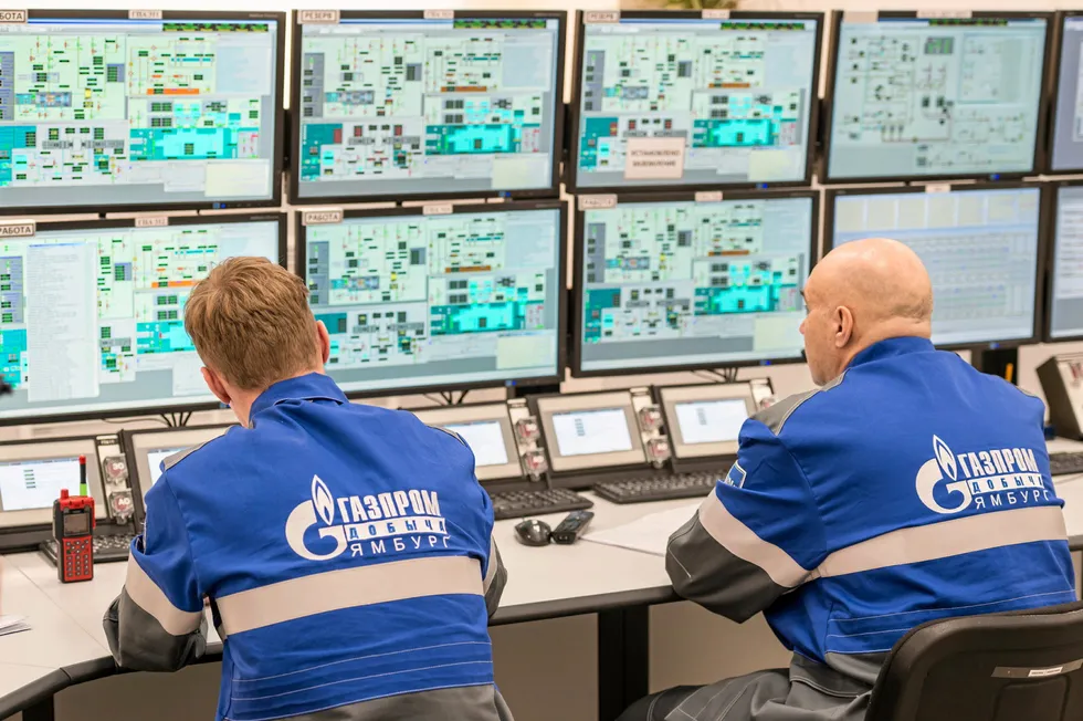On shift: workers at a production control room at a Gazpromdobycha Yamburg gas installation in Russia