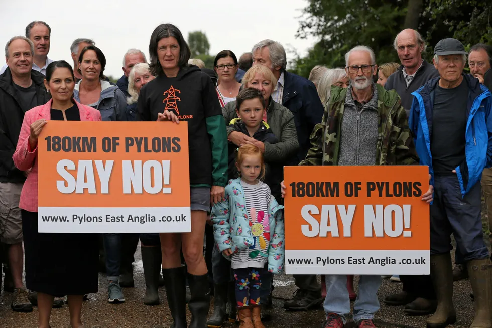 Essex Suffolk Norfolk Pylons campaign group and other protesters against National Grid infrastructure expansion.