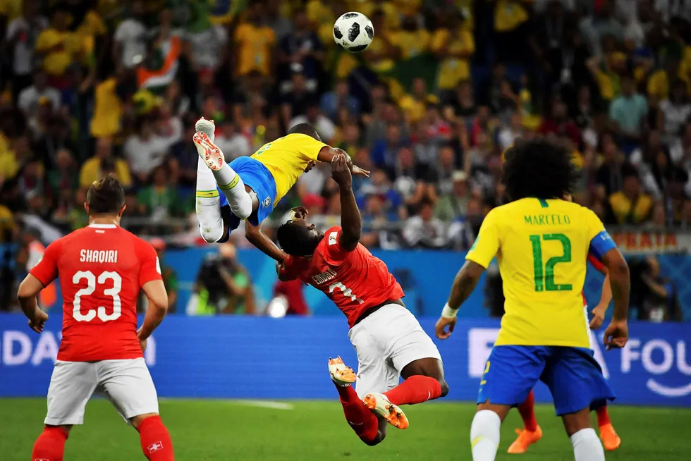 Kampen mellom Brasil og Sveits endte uavgjort, og ble den mest sette fotballkampen fra VM i helgen. Foto: Afp/NTB Scanpix