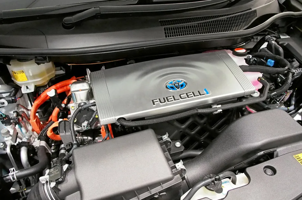 The fuel-cell system under the hood of the Toyota Mirai.