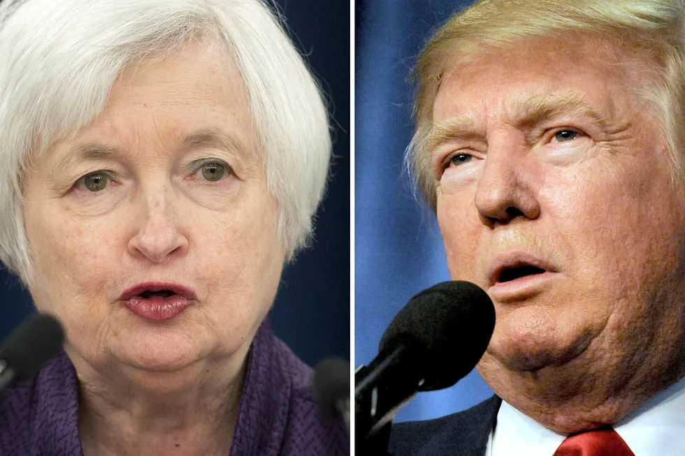 En konfrontasjon mellom USAs sentralbanksjef Janet Yellen og USAs neste president Donald J. Trump kan være på trappene, mistenker makroanalytiker. Foto: AFP / NTB Scanpix