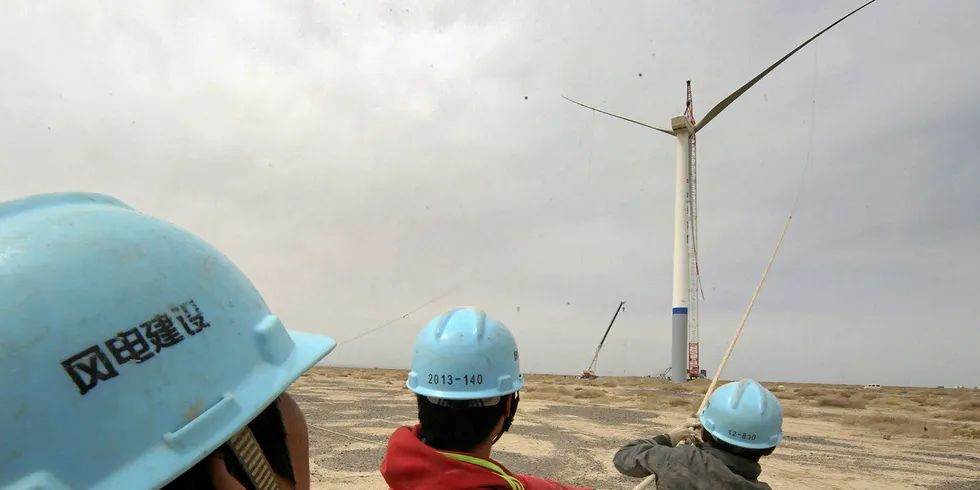 Installation of the first zero-subsidy wind farm in China.
