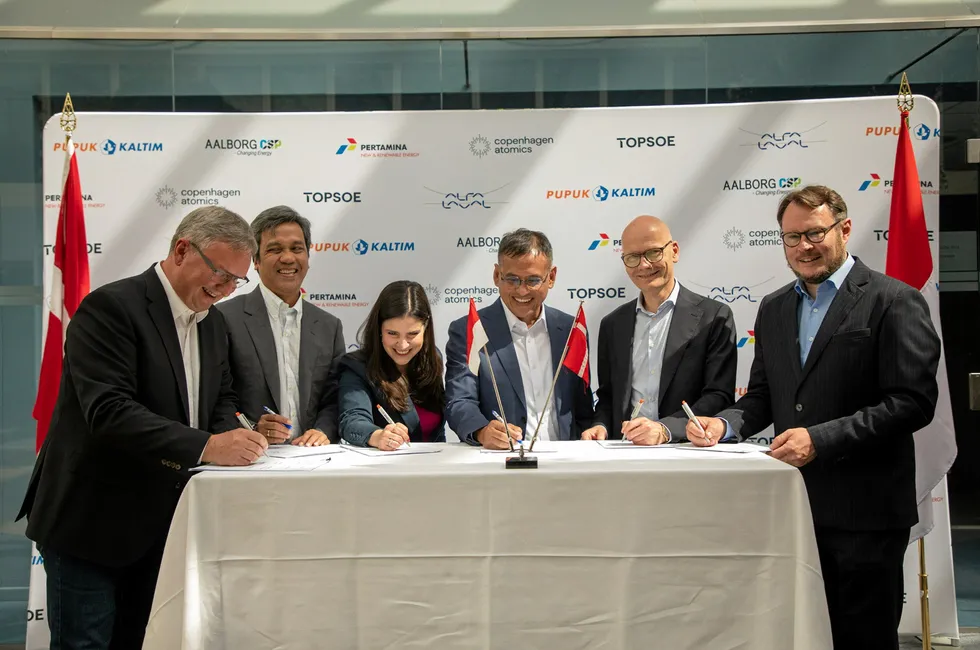 Representatives of the six involved companies signing the memorandum of understanding in Denmark on Friday.