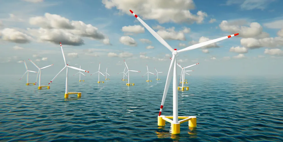 CGI of an array of Technip Energies INO floating wind power units