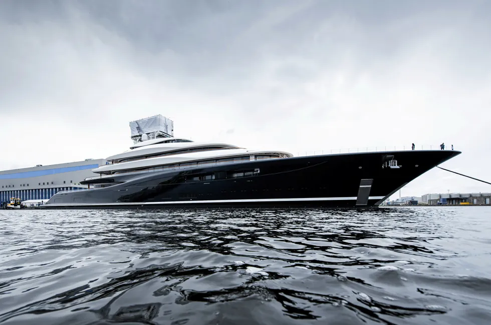 The Project 821 superyacht pictured in Amsterdam waters.