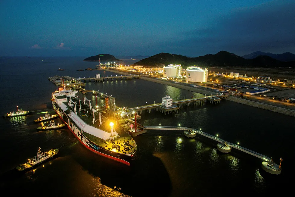 Arrival: the LNG carrier Stena Blue Sky at the ENN Group's new LNG terminal in Zhoushan, China last month