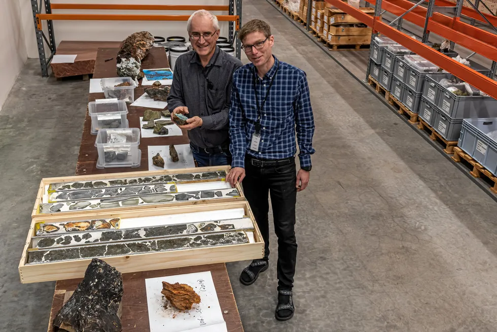 Treasure trove: NPD seabed minerals coordinator Nils Rune Sansta (left) and geologist Jan Steinlokk