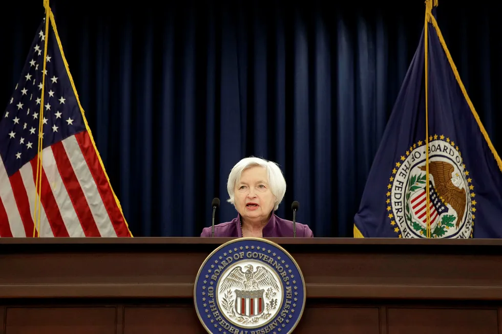 Fokus i rente og valutamarkedet denne uken er rettet mot sentralbanksjef Janet Yellens halvårlige tale om USAs pengepolitikk i den amerikanske Kongressen onsdag og torsdag. Foto: Joshua Roberts/Reuters/NTB scanpix