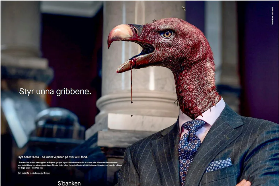Sbankens reklamekampanje fra 2019. Det var liten tvil om hvem banken mente var en av gribbene.