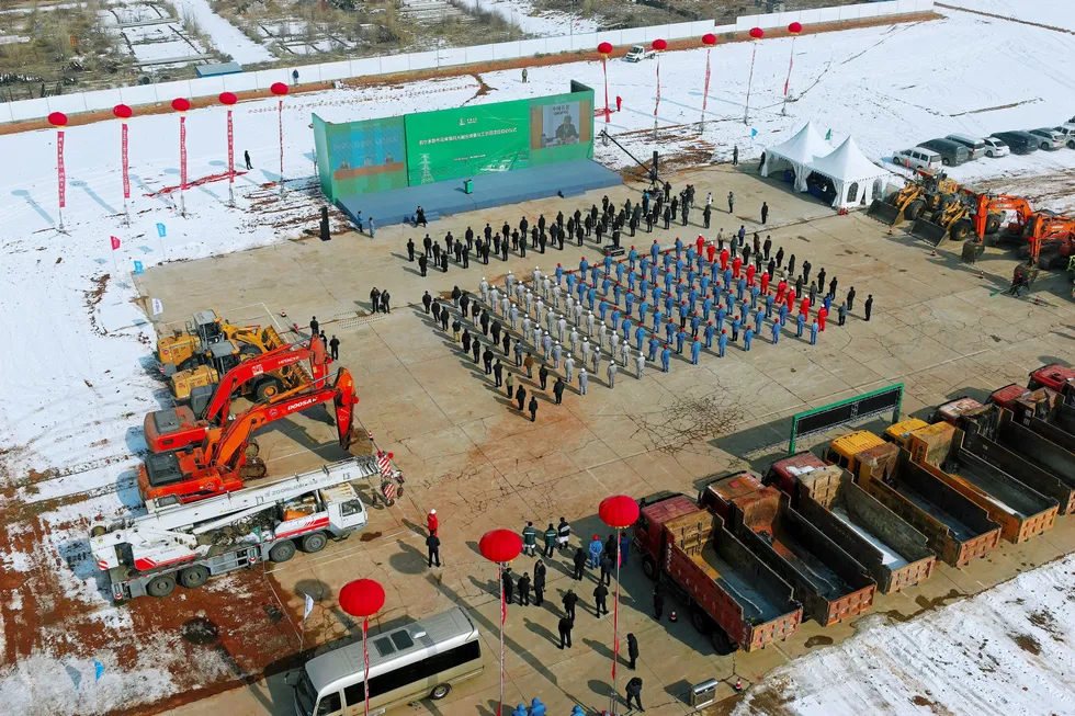 The launch ceremony for Sinopec New Star Inner Mongolia Green Hydrogen New Energy's green hydrogen project in Ordos, Inner Mongolia, China, in February this year.